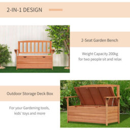 Outsunny Garden Storage Bench, 2 Seater Fir Wood Outdoor Bench, Natural - thumbnail 4