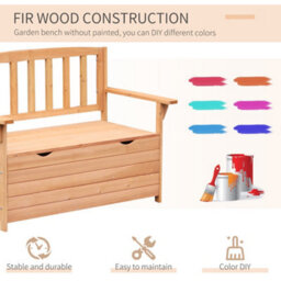 Outsunny Garden Storage Bench, 2 Seater Fir Wood Outdoor Bench, Natural - thumbnail 5