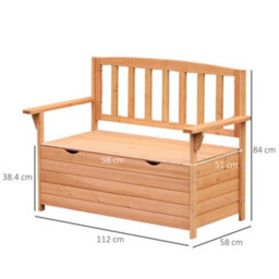 Outsunny Garden Storage Bench, 2 Seater Fir Wood Outdoor Bench, Natural - thumbnail 3