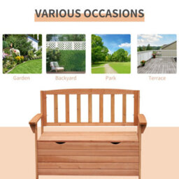 Outsunny Garden Storage Bench, 2 Seater Fir Wood Outdoor Bench, Natural - thumbnail 6