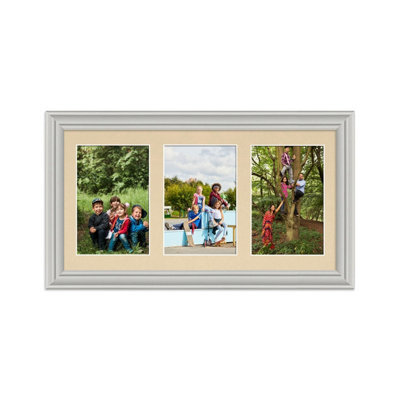 AK Frames 40X20Cm Light Grey Classic Multi Photo Frame With Ivory Mount - Holds 3 Apertures (3X) 6X4 Photos - image 1