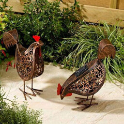 Marco Paul Solar Powered Led Hens Lights Metal Garden Animal Sculptures - thumbnail 1