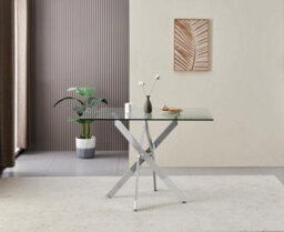 Furnizone UK Rexel 4-Seater 120Cm Rectangular Clear Glass And Chrome Metal Legs Dining Table - thumbnail 2