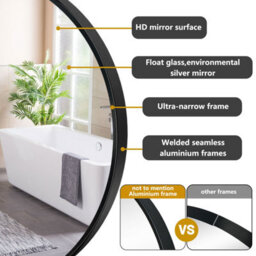 AVER-GROWTH 60Cm Round Mirror Black Metal Frame Bathroom Mirrors Wall Mounted For Home Decor Dressing Makeup Circular Bedroom Living Room - thumbnail 2