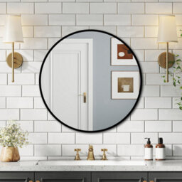 AVER-GROWTH 60Cm Round Mirror Black Metal Frame Bathroom Mirrors Wall Mounted For Home Decor Dressing Makeup Circular Bedroom Living Room - thumbnail 1