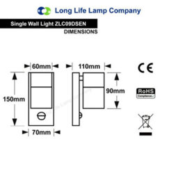 Long Life Lamps Company Single Outdoor Wall With Pir Movement Sensor Stainless Steel - thumbnail 2