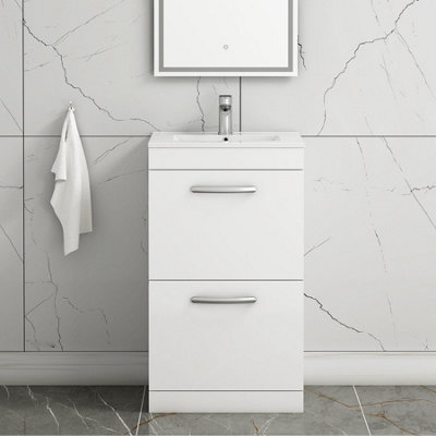 Royal Bathrooms Turin Gloss White 500mm Floor Standing Vanity Unit 2 Drawer With Minimalist Basin Sink - image 1