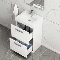 Royal Bathrooms Turin Gloss White 500mm Floor Standing Vanity Unit 2 Drawer With Minimalist Basin Sink - thumbnail 3