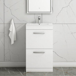 Royal Bathrooms Turin Gloss White 500mm Floor Standing Vanity Unit 2 Drawer With Minimalist Basin Sink - thumbnail 1