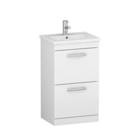 Royal Bathrooms Turin Gloss White 500mm Floor Standing Vanity Unit 2 Drawer With Minimalist Basin Sink - thumbnail 6