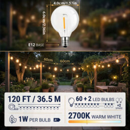 Kokoma 120Ft Outdoor String Lights G40 Led 60+2 Bulbs - thumbnail 4