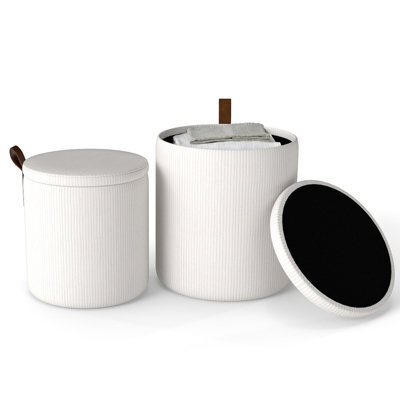 Gainoom Set Of 2 Beige Round Ottoman Nesting Upholstered Vanity Stools With Removable Lids & Padded Seats - image 1