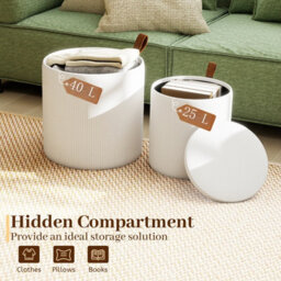 Gainoom Set Of 2 Beige Round Ottoman Nesting Upholstered Vanity Stools With Removable Lids & Padded Seats - thumbnail 9