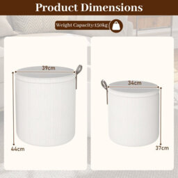 Gainoom Set Of 2 Beige Round Ottoman Nesting Upholstered Vanity Stools With Removable Lids & Padded Seats - thumbnail 2