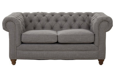 Orsina Two Seat Grey Linen Sofa, Button Tufted Chesterfield Back And Scrolled Arms, Plush Upholstered Seat - image 1