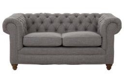 Orsina Two Seat Grey Linen Sofa, Button Tufted Chesterfield Back And Scrolled Arms, Plush Upholstered Seat - thumbnail 1