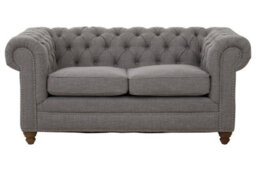 Orsina Two Seat Grey Linen Sofa, Button Tufted Chesterfield Back And Scrolled Arms, Plush Upholstered Seat - thumbnail 5