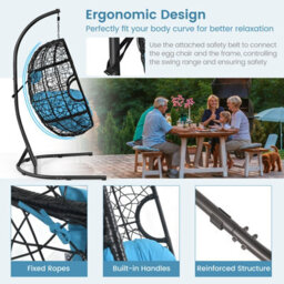 Costway Rattan Egg Swing Chair W/ Stand Indoor Outdoor Hanging Basket Chair - thumbnail 6