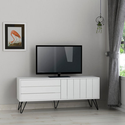 "Decortie Picadilly Modern Tv Unit Multimedia Centre Storage Cabinet White 139Cm For 55"" Tv" - image 1