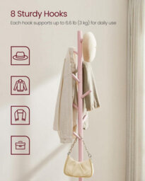 LEDREM Coat Rack, Solid Wood Coat Stand, Free Standing Hall Coat Tree With 8 Hooks For Coats, Hats, Bags, Purses, For Entryway - thumbnail 4