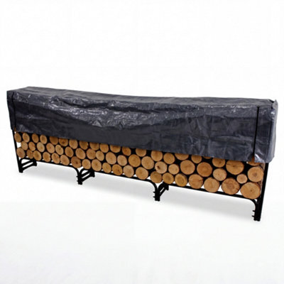 London Boutique 272Cm Outdoor Firewood Log Store, Black Steel Log Rack With Cover, 14 Leg Raised Wood Storage Rack - image 1