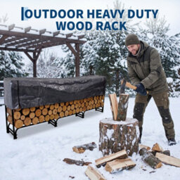 London Boutique 272Cm Outdoor Firewood Log Store, Black Steel Log Rack With Cover, 14 Leg Raised Wood Storage Rack - thumbnail 8