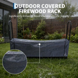 London Boutique 272Cm Outdoor Firewood Log Store, Black Steel Log Rack With Cover, 14 Leg Raised Wood Storage Rack - thumbnail 7