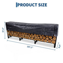 London Boutique 272Cm Outdoor Firewood Log Store, Black Steel Log Rack With Cover, 14 Leg Raised Wood Storage Rack - thumbnail 2
