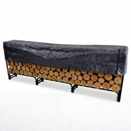 London Boutique 272Cm Outdoor Firewood Log Store, Black Steel Log Rack With Cover, 14 Leg Raised Wood Storage Rack