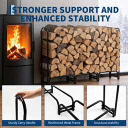 London Boutique 272Cm Outdoor Firewood Log Store, Black Steel Log Rack With Cover, 14 Leg Raised Wood Storage Rack - thumbnail 4