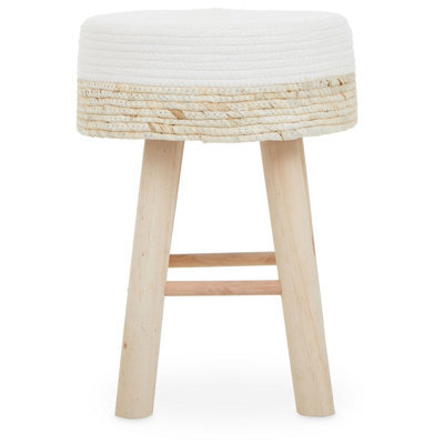 Orsina Stylish Natural And White Stool , Durable Kitchen Stool For Bedroom, Versatile Design Bar Stool For Guests - image 1