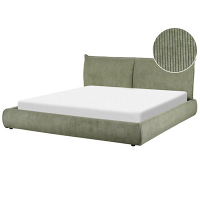 Beliani Waterbed Corduroy Vinay 180 X 200 Cm (Eu Super King) Olive Green - image 1