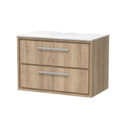 Hudson Reed Lille Wall Hung Two Drawer Contemporary Vanity Unit With Marble Worktop In Bleached Oak, 810 X 460mm
