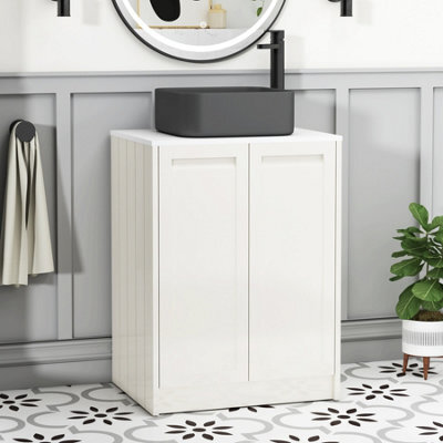Royal Bathrooms Royal Bathroom Elmore 600mm Classic White Freestanding Bathroom Vanity Unit 2 Door Plain White Worktop With Art Square Basin - image 1