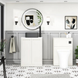 Royal Bathrooms Royal Bathroom Elmore 600mm Classic White Freestanding Bathroom Vanity Unit 2 Door Plain White Worktop With Art Square Basin - thumbnail 5