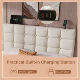 4Ft6 Double Upholstered Bed With 4 Storage Drawers, Velvet Bed Frame With Charging Station, Beige (No Mattress) - thumbnail 5