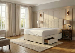 Adore Designs Ashford Plush Velvet Divan Bed, Headboard & Mattress - 6Ft Super King - Cream - 2 Drawers Same Side - thumbnail 2