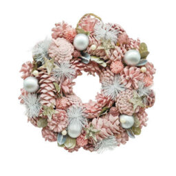 Urbn-Living Urbnliving 34Cm Pink & Silver Christmas Wreath Festive Decoration With Jute Hanger Traditional Pinecone Décor - thumbnail 4