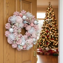 Urbn-Living Urbnliving 34Cm Pink & Silver Christmas Wreath Festive Decoration With Jute Hanger Traditional Pinecone Décor - thumbnail 5