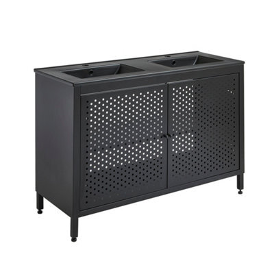 Homestylestore 1212mm Black Metal Floorstanding Bathroom Vanity Unit And Double Graphite Basin - image 1