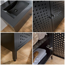 Homestylestore 1212mm Black Metal Floorstanding Bathroom Vanity Unit And Double Graphite Basin - thumbnail 2