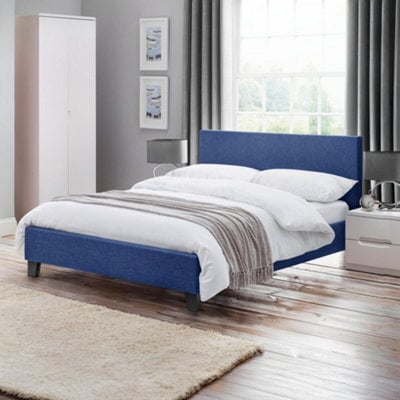Julian Bowen Rialto 135Cm Double Dark Blue Linen Style Fabric Bed - image 1