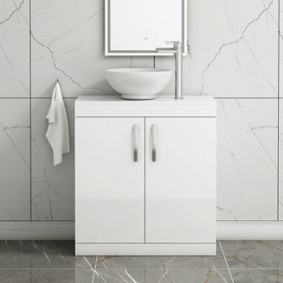 Royal Bathrooms Turin 800mm Floor Standing Vanity Unit 2 Door Gloss White & Countertop Basin - Breeze - image 1