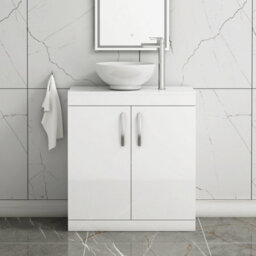 Royal Bathrooms Turin 800mm Floor Standing Vanity Unit 2 Door Gloss White & Countertop Basin - Breeze - thumbnail 1