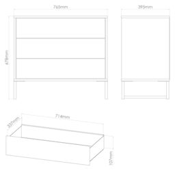 Ancona Matt Denim Blue 3 Drawer Chest (H)678mm (W)765mm (D)395mm - thumbnail 7
