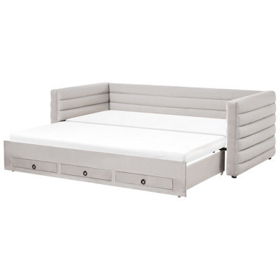 Beliani Daybed With Storage Velvet Meudon 90 X 200 Cm (Eu Single) Grey - image 1