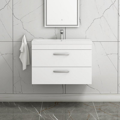 Royal Bathrooms Turin Gloss White 800mm Wall Hung Vanity Unit 2 Drawer With Mid-Edge Basin Sink - image 1