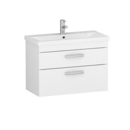 Royal Bathrooms Turin Gloss White 800mm Wall Hung Vanity Unit 2 Drawer With Mid-Edge Basin Sink - thumbnail 6