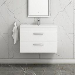 Royal Bathrooms Turin Gloss White 800mm Wall Hung Vanity Unit 2 Drawer With Mid-Edge Basin Sink - thumbnail 1