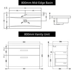 Royal Bathrooms Turin Gloss White 800mm Wall Hung Vanity Unit 2 Drawer With Mid-Edge Basin Sink - thumbnail 8